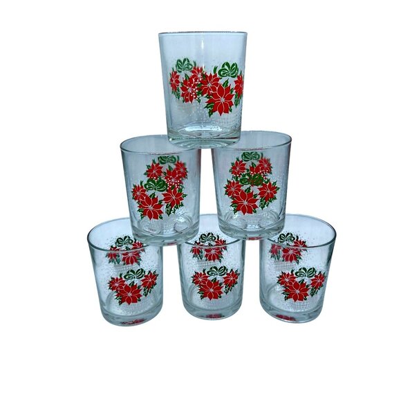 Luminarc Poinsettia Christmas glasses tumblers Set of Six - Picture 1 of 4
